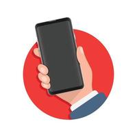 smartphone in hand- illustratie in vlak stijl. mobiel apparaat vector illustratie Aan geïsoleerd achtergrond. apparaatje teken bedrijf concept.