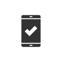telefoon controleren Mark icoon in vlak stijl. smartphone goedkeuring vector illustratie Aan wit geïsoleerd achtergrond. bevestigen bedrijf concept.