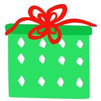 Kerstmis en nieuw jaar hand- getrokken geschenk doos met rood lint, kant visie illustratie, silhouet van vakantie Cadeau, element voor web ontwerp, planner decoratie, vlak stijl sticker vector