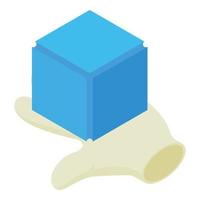 blok icoon isometrische vector. menselijk hand- Holding een blauw blok icoon vector