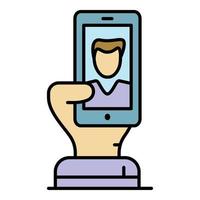 selfie hand- smartphone icoon kleur schets vector