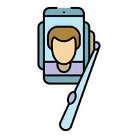 jongen nemen selfie icoon kleur schets vector