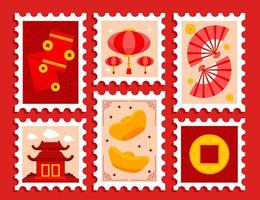 Chinese nieuw jaar postzegel collecties vector
