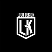 lk eerste gaming logo met schild en ster stijl ontwerp vector