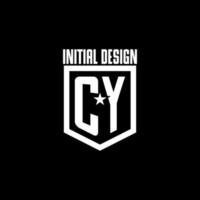 cy eerste gaming logo met schild en ster stijl ontwerp vector