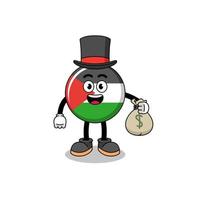 Palestina vlag mascotte illustratie rijk Mens Holding een geld zak vector