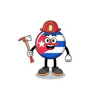 tekenfilm mascotte van Cuba vlag brandweerman vector