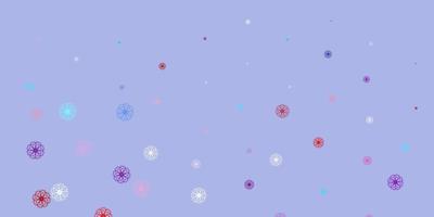 lichtblauwe, rode doodle textuur met bloemen. vector