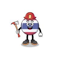 tekenfilm mascotte van Thailand vlag brandweerman vector