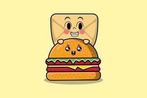 schattig envelop tekenfilm karakter schuilplaats in hamburger vector
