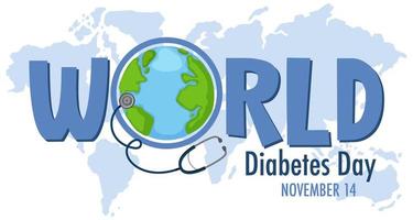wereld diabetes dag logo of banner met de hele wereld op de kaart vector