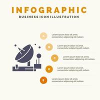 antenne communicatie parabolisch satelliet ruimte solide icoon infographics 5 stappen presentatie achtergrond vector