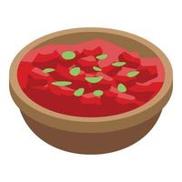 rood Indisch soep icoon, isometrische stijl vector