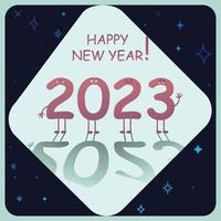 nieuw jaar groet na, bende tekenfilm brieven, vector groet kaart, wijnoogst achtergrond, 2023