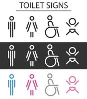 toilet tekens, rolstoel, gehandicapt rolstoel pictogrammen, baby icoon, vector pictogrammen