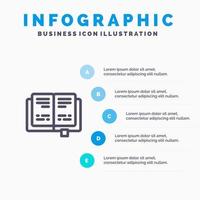 boek onderwijs kennis lijn icoon met 5 stappen presentatie infographics achtergrond vector