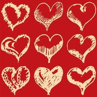 Valentijnsdag harten schets ingesteld op rode achtergrond vector