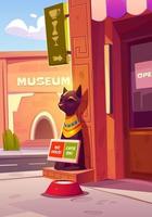stad straat met kat cafe en museum gebouwen vector