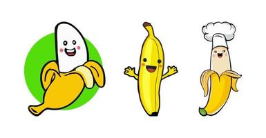 banaan tekenfilm mascotte logo ontwerp. vlak stijl logo. vector icoon illustratie.