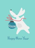 gelukkig nieuw jaar groet kaart met water konijn, dierenriem dier voor 2023 in de nacht Woud. grappig Chinese horoscoop konijn en Hand van letters groet uitdrukking vector
