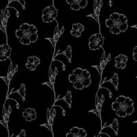 vector naadloos patroon van lineair dacht vlas bloemen. zwart en wit tekening stijl. modern ontwerp voor kleding, verpakking, papier, omslag, kleding stof, interieur decor