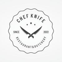 chef mes logo sjabloon ontwerp, wijnoogst slager mes.logo voor bedrijf, kenteken, restaurant, slager winkel, café, merk en mes winkel. vector