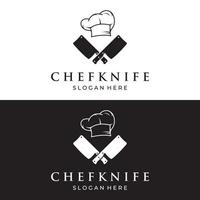 chef mes logo sjabloon ontwerp, wijnoogst slager mes.logo voor bedrijf, kenteken, restaurant, slager winkel, café, merk en mes winkel. vector