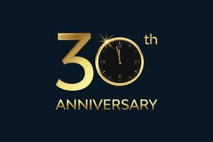 30e verjaardag gouden element met klok vector element ontwerp