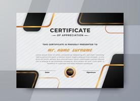 certificaat van waardering sjabloon met zwart en goud kleur, modern luxe grens certificaat ontwerp met goud kenteken. vector