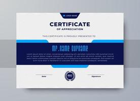 certificaat prijs diploma sjabloon in blauw kleur, zakelijke certificaat ontwerp. vector