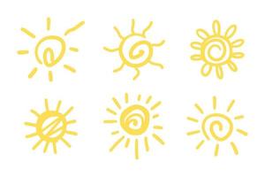 set doodle sun.design elementen. vectorillustratie. vector