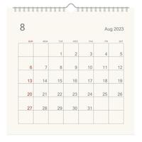 augustus 2023 kalender bladzijde Aan wit achtergrond. kalender achtergrond voor herinnering, bedrijf planning, afspraak vergadering en evenement. week begint van zondag. vector. vector
