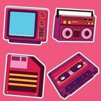 retro sticker pak tekenfilm icoon illustratie vector