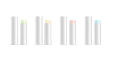 realistisch gedetailleerd 3d blanco hygiëne lippenstift mockup sjabloon set. vector