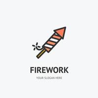 pyrotechniek raket vuurwerk teken dun lijn icoon embleem concept. vector