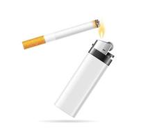 realistisch gedetailleerd 3d sigaret met zak- aansteker set. vector