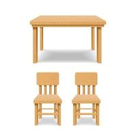realistisch gedetailleerd 3d houten tafel en stoelen set. vector