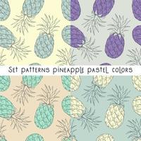 reeks patronen met tekening ananas in pastel kleuren. vector