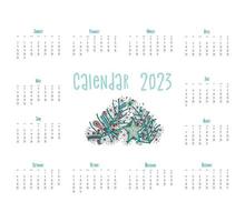 kalender 2023 poster, tekening gestileerde sterren decoratie en Kerstmis boom met viva magenta neiging kleur 2023. vector