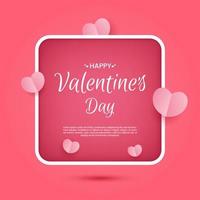 gelukkig valentijnsdag dag roze achtergrond. hart elementen met drijvend roze afgeronde plein kader. papier besnoeiing stijl. vector