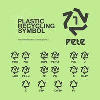 reeks van plastic recycling symbolen. vector illustratie