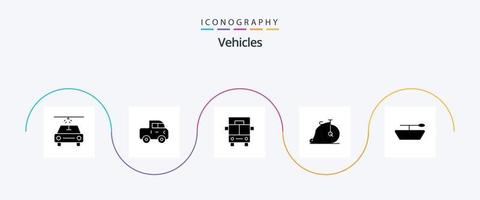 voertuigen glyph 5 icoon pak inclusief . fiets. boot vector