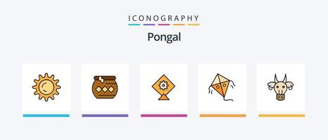 pongal lijn gevulde 5 icoon pak inclusief vlieger. festival. vieren. vlieger. Hindoe. creatief pictogrammen ontwerp vector