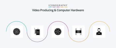 video produceren en computer hardware glyph 5 icoon pak inclusief geld. kosten. theater. begroting. tank vector