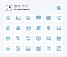 werk van huis 25 blauw kleur icoon pak inclusief typen. toetsenbord. het dossier. codering. tijd vector