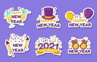 kleurrijke gelukkig nieuwjaarsfeest stickercollectie vector