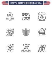reeks van 9 Verenigde Staten van Amerika dag pictogrammen Amerikaans symbolen onafhankelijkheid dag tekens voor schild vlag schild insigne Amerikaans bewerkbare Verenigde Staten van Amerika dag vector ontwerp elementen