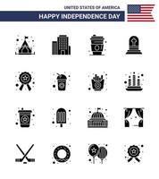 gelukkig onafhankelijkheid dag 4e juli reeks van 16 solide glyphs Amerikaans pictogram van teken Politie sap insigne grafsteen bewerkbare Verenigde Staten van Amerika dag vector ontwerp elementen