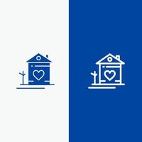 huis huis familie paar hut lijn en glyph solide icoon blauw banier lijn en glyph solide icoon blauw banier vector