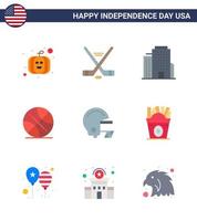 9 vlak tekens voor Verenigde Staten van Amerika onafhankelijkheid dag frise Amerikaans voetbal kantoor Amerikaans sport- bewerkbare Verenigde Staten van Amerika dag vector ontwerp elementen